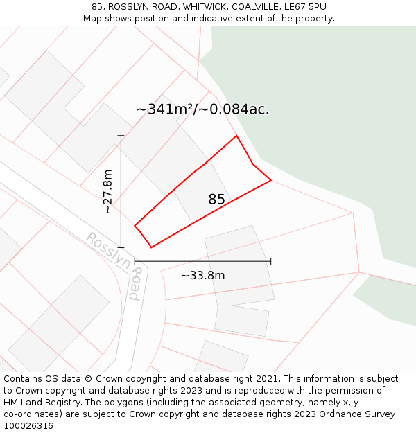 85, ROSSLYN ROAD, WHITWICK, COALVILLE, LE67 5PU: Plot and title map