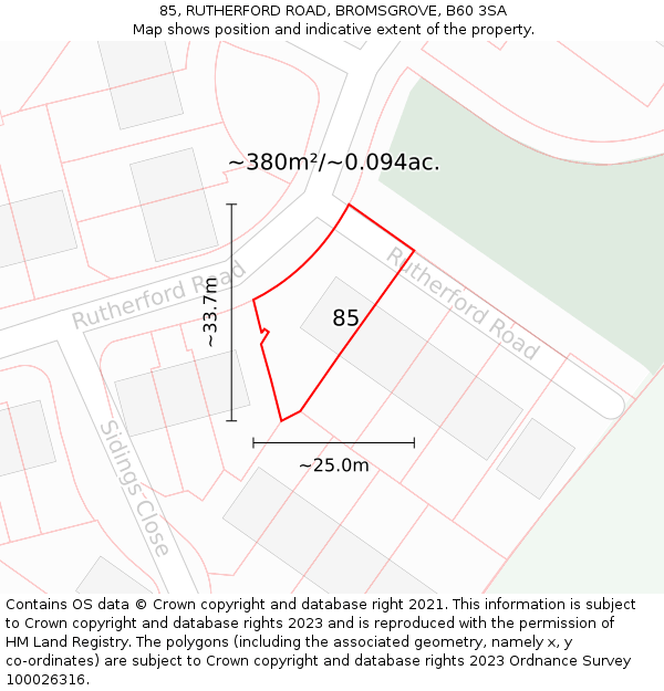 85, RUTHERFORD ROAD, BROMSGROVE, B60 3SA: Plot and title map