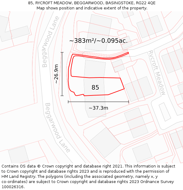 85, RYCROFT MEADOW, BEGGARWOOD, BASINGSTOKE, RG22 4QE: Plot and title map