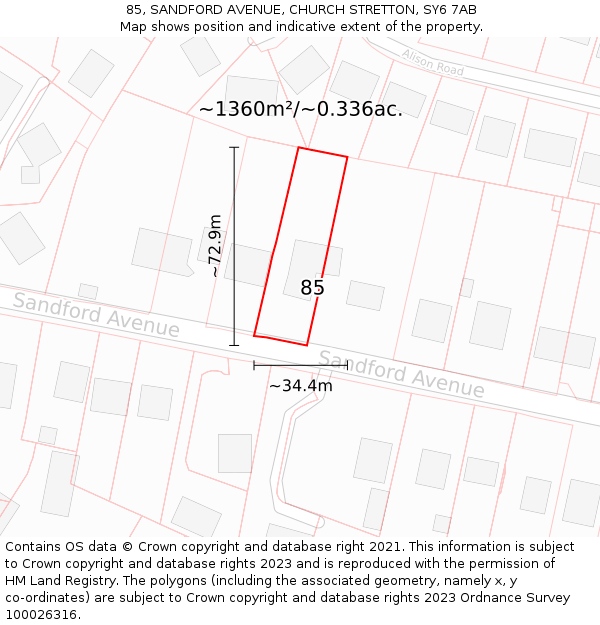 85, SANDFORD AVENUE, CHURCH STRETTON, SY6 7AB: Plot and title map