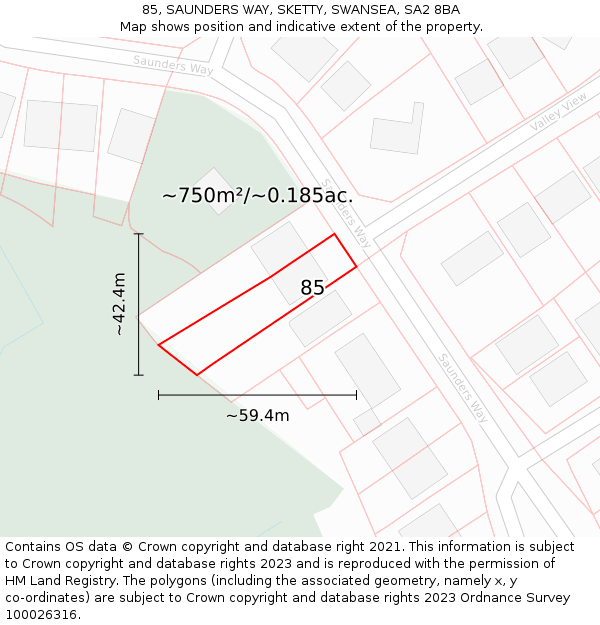 85, SAUNDERS WAY, SKETTY, SWANSEA, SA2 8BA: Plot and title map