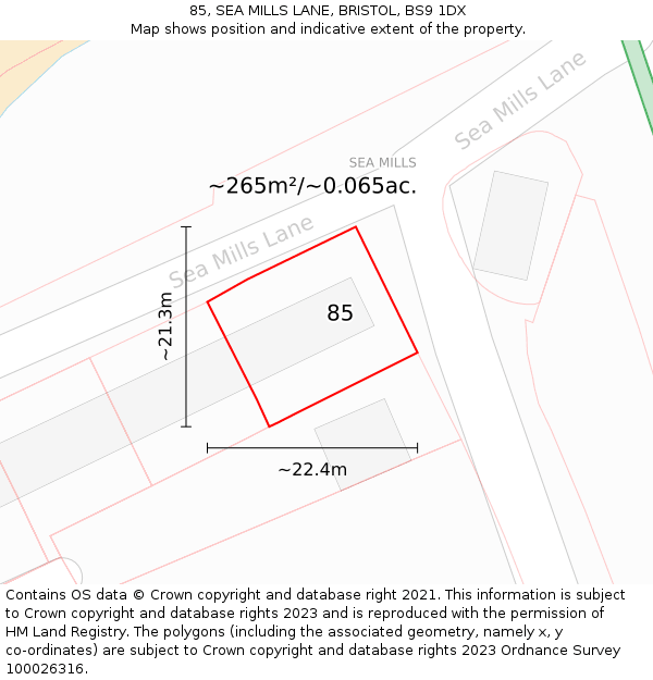 85, SEA MILLS LANE, BRISTOL, BS9 1DX: Plot and title map