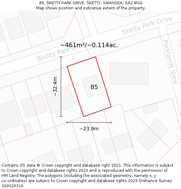 85, SKETTY PARK DRIVE, SKETTY, SWANSEA, SA2 8NG: Plot and title map