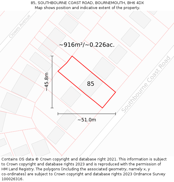 85, SOUTHBOURNE COAST ROAD, BOURNEMOUTH, BH6 4DX: Plot and title map