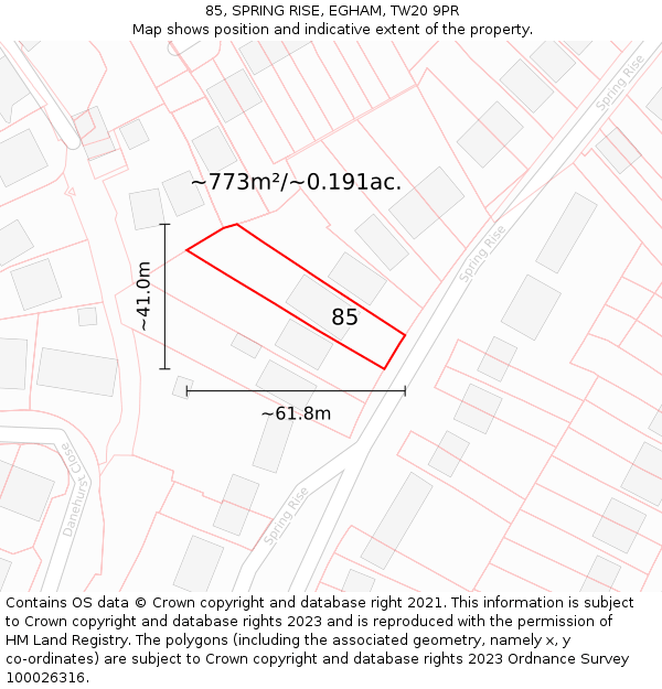 85, SPRING RISE, EGHAM, TW20 9PR: Plot and title map