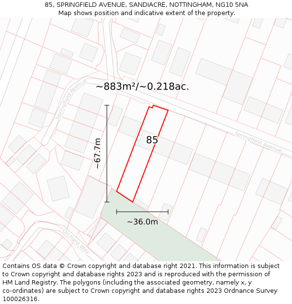 85, SPRINGFIELD AVENUE, SANDIACRE, NOTTINGHAM, NG10 5NA: Plot and title map