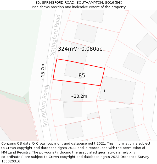 85, SPRINGFORD ROAD, SOUTHAMPTON, SO16 5HX: Plot and title map