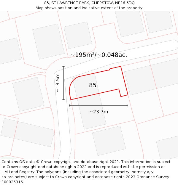 85, ST LAWRENCE PARK, CHEPSTOW, NP16 6DQ: Plot and title map