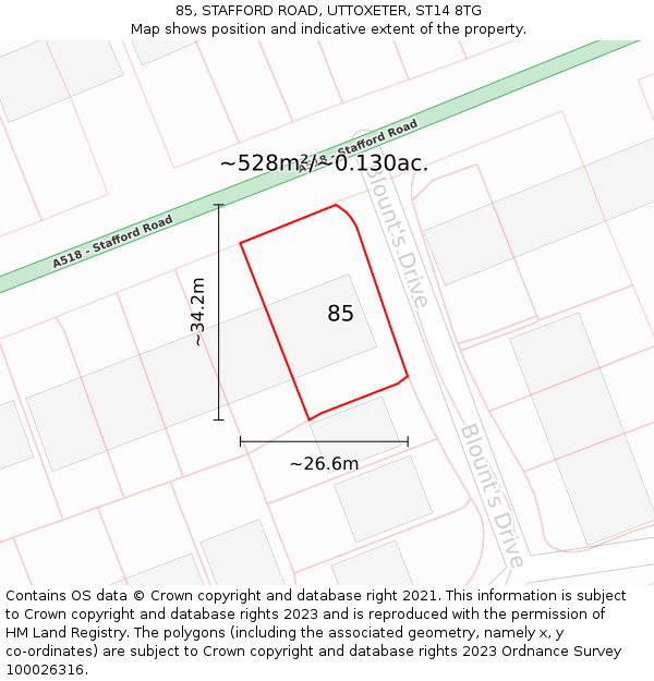 85, STAFFORD ROAD, UTTOXETER, ST14 8TG: Plot and title map