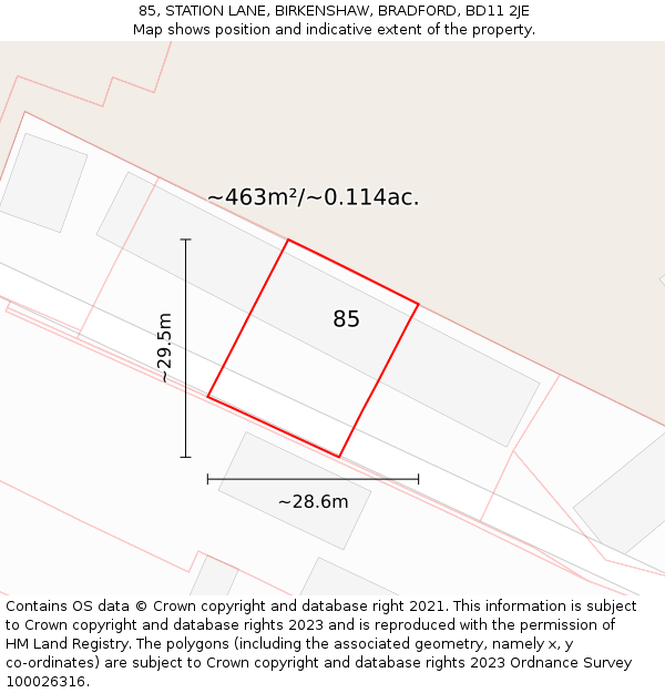 85, STATION LANE, BIRKENSHAW, BRADFORD, BD11 2JE: Plot and title map