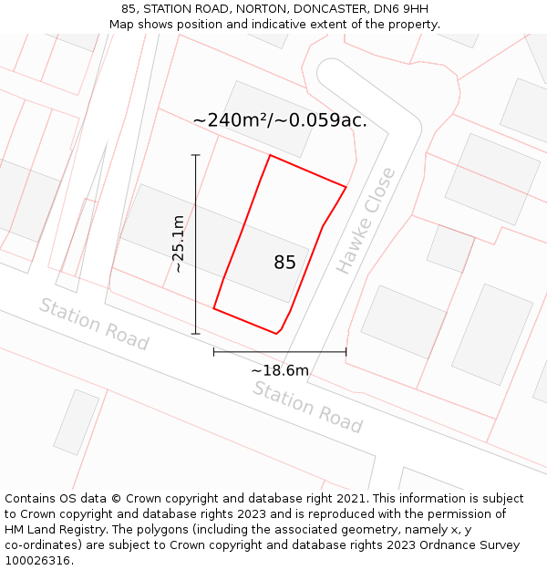 85, STATION ROAD, NORTON, DONCASTER, DN6 9HH: Plot and title map