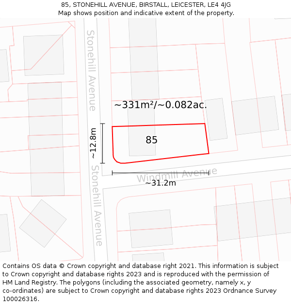 85, STONEHILL AVENUE, BIRSTALL, LEICESTER, LE4 4JG: Plot and title map