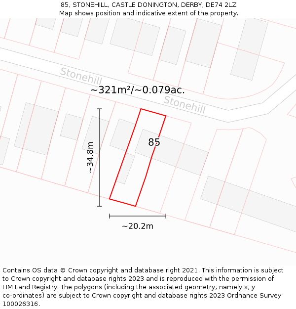 85, STONEHILL, CASTLE DONINGTON, DERBY, DE74 2LZ: Plot and title map