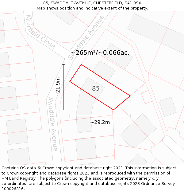 85, SWADDALE AVENUE, CHESTERFIELD, S41 0SX: Plot and title map