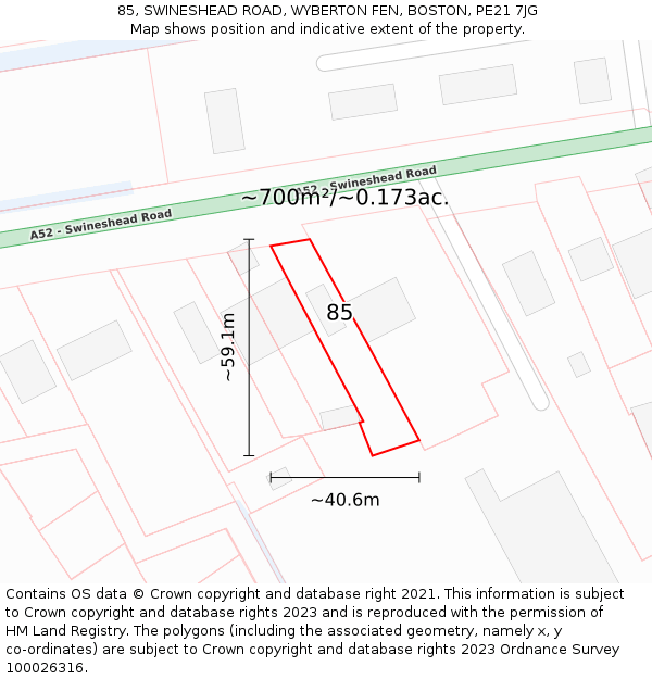 85, SWINESHEAD ROAD, WYBERTON FEN, BOSTON, PE21 7JG: Plot and title map