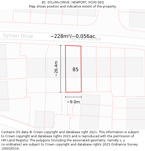 85, SYLVAN DRIVE, NEWPORT, PO30 5EQ: Plot and title map