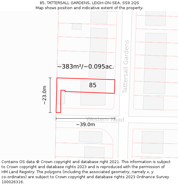 85, TATTERSALL GARDENS, LEIGH-ON-SEA, SS9 2QS: Plot and title map