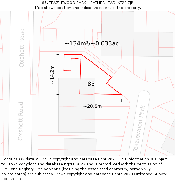 85, TEAZLEWOOD PARK, LEATHERHEAD, KT22 7JR: Plot and title map