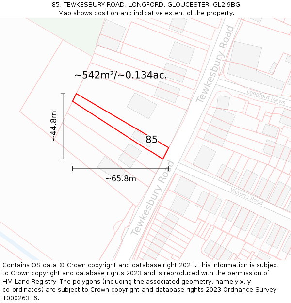 85, TEWKESBURY ROAD, LONGFORD, GLOUCESTER, GL2 9BG: Plot and title map