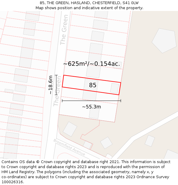 85, THE GREEN, HASLAND, CHESTERFIELD, S41 0LW: Plot and title map