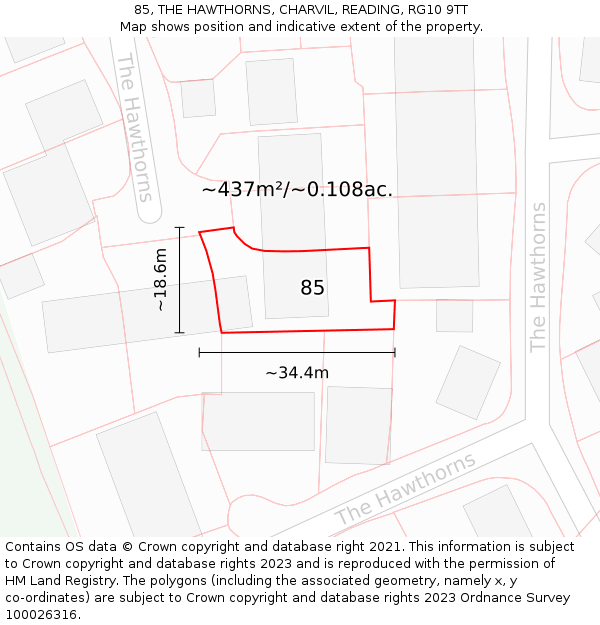 85, THE HAWTHORNS, CHARVIL, READING, RG10 9TT: Plot and title map