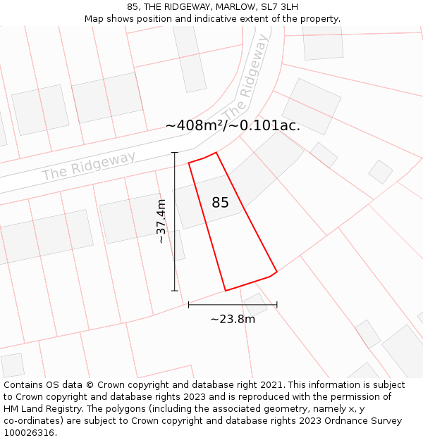 85, THE RIDGEWAY, MARLOW, SL7 3LH: Plot and title map