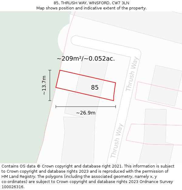 85, THRUSH WAY, WINSFORD, CW7 3LN: Plot and title map