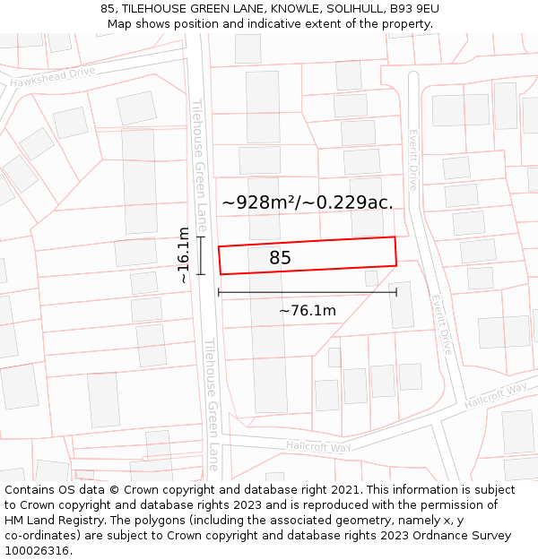 85, TILEHOUSE GREEN LANE, KNOWLE, SOLIHULL, B93 9EU: Plot and title map