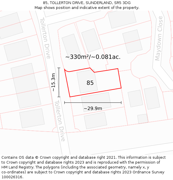 85, TOLLERTON DRIVE, SUNDERLAND, SR5 3DG: Plot and title map