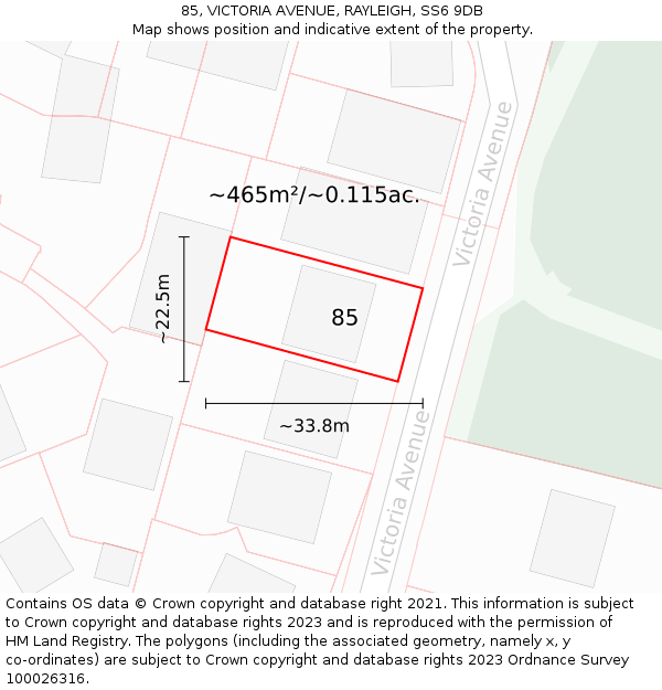 85, VICTORIA AVENUE, RAYLEIGH, SS6 9DB: Plot and title map