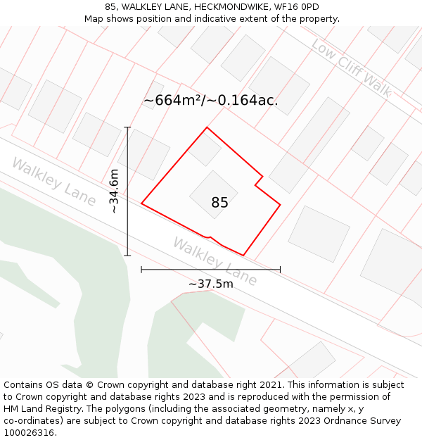 85, WALKLEY LANE, HECKMONDWIKE, WF16 0PD: Plot and title map
