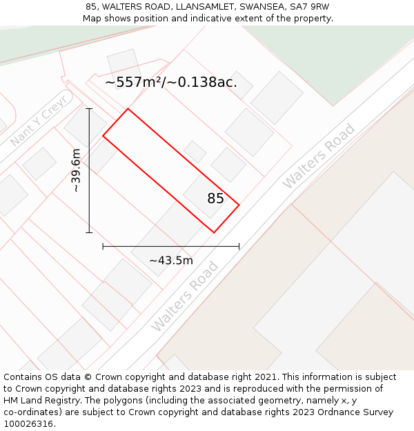 85, WALTERS ROAD, LLANSAMLET, SWANSEA, SA7 9RW: Plot and title map