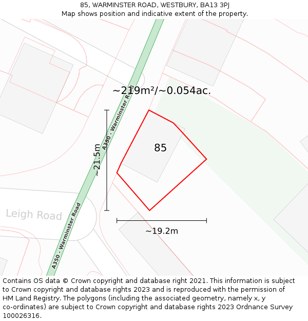 85, WARMINSTER ROAD, WESTBURY, BA13 3PJ: Plot and title map