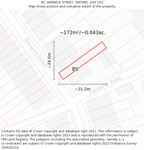 85, WARWICK STREET, OXFORD, OX4 1SZ: Plot and title map