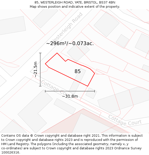 85, WESTERLEIGH ROAD, YATE, BRISTOL, BS37 4BN: Plot and title map