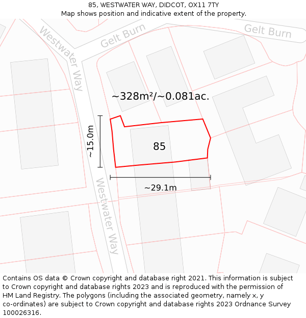 85, WESTWATER WAY, DIDCOT, OX11 7TY: Plot and title map