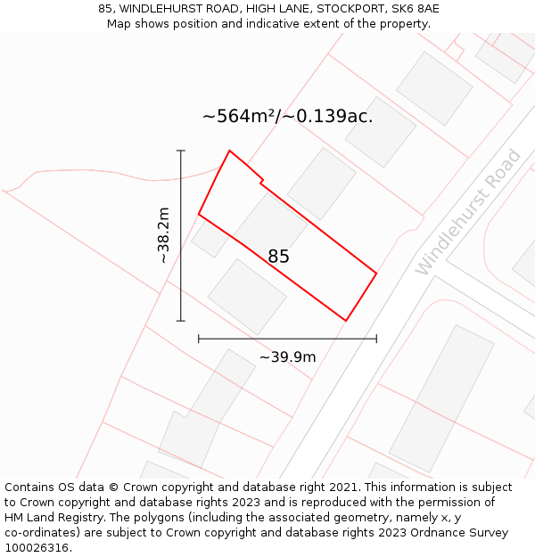 85, WINDLEHURST ROAD, HIGH LANE, STOCKPORT, SK6 8AE: Plot and title map