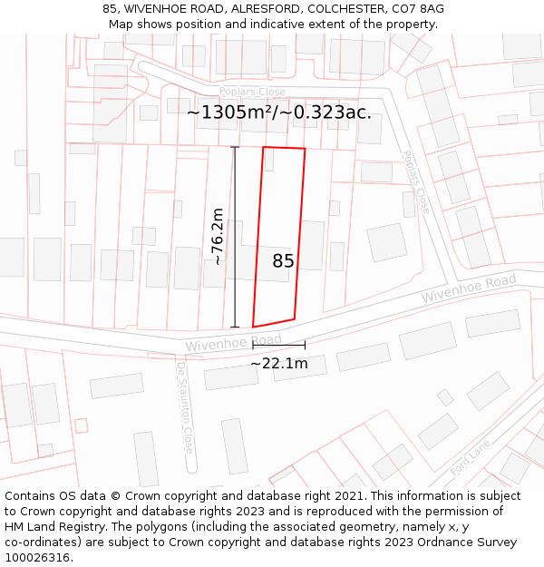 85, WIVENHOE ROAD, ALRESFORD, COLCHESTER, CO7 8AG: Plot and title map