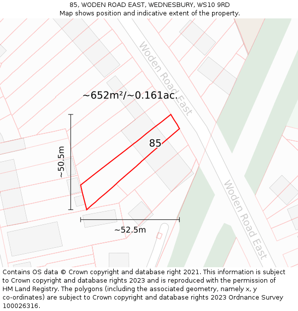 85, WODEN ROAD EAST, WEDNESBURY, WS10 9RD: Plot and title map