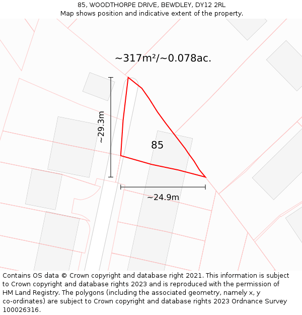 85, WOODTHORPE DRIVE, BEWDLEY, DY12 2RL: Plot and title map