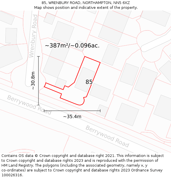 85, WRENBURY ROAD, NORTHAMPTON, NN5 6XZ: Plot and title map