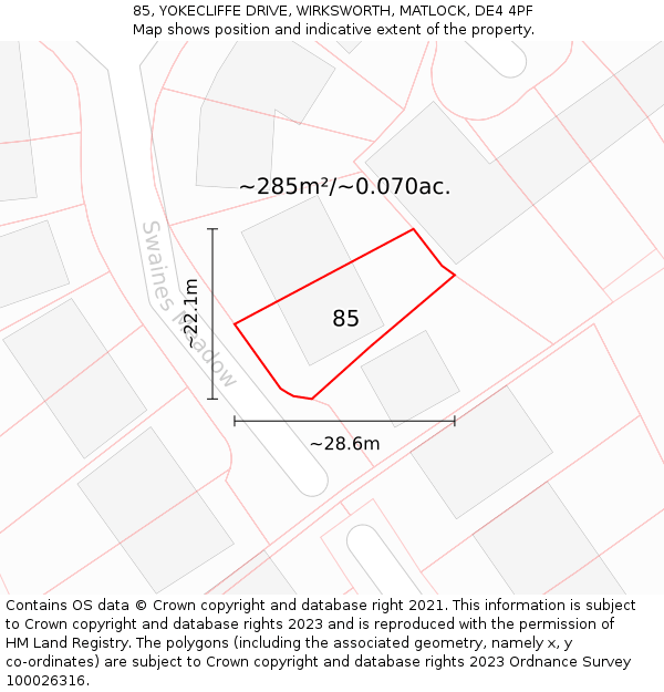 85, YOKECLIFFE DRIVE, WIRKSWORTH, MATLOCK, DE4 4PF: Plot and title map