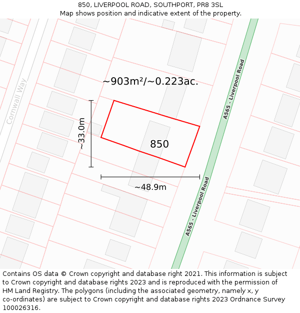 850, LIVERPOOL ROAD, SOUTHPORT, PR8 3SL: Plot and title map