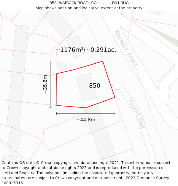 850, WARWICK ROAD, SOLIHULL, B91 3HA: Plot and title map