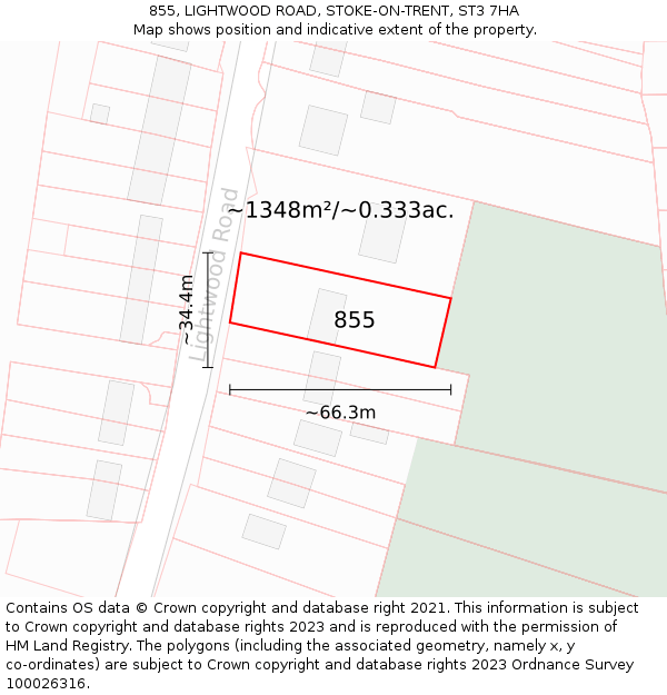 855, LIGHTWOOD ROAD, STOKE-ON-TRENT, ST3 7HA: Plot and title map