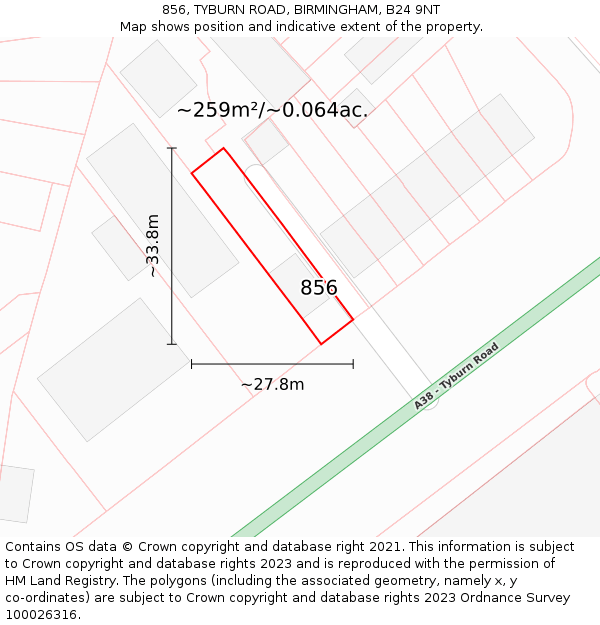 856, TYBURN ROAD, BIRMINGHAM, B24 9NT: Plot and title map