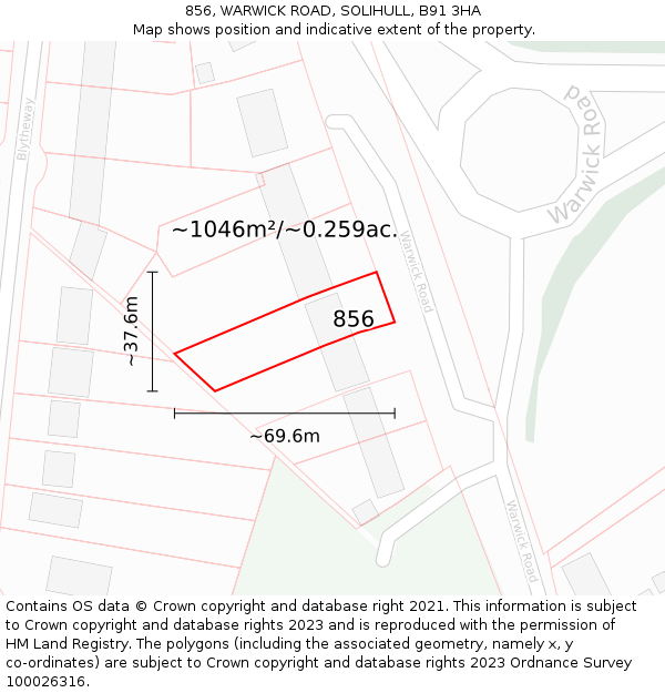 856, WARWICK ROAD, SOLIHULL, B91 3HA: Plot and title map