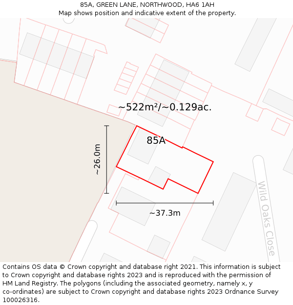 85A, GREEN LANE, NORTHWOOD, HA6 1AH: Plot and title map