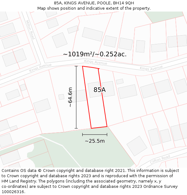 85A, KINGS AVENUE, POOLE, BH14 9QH: Plot and title map