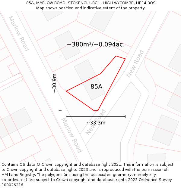 85A, MARLOW ROAD, STOKENCHURCH, HIGH WYCOMBE, HP14 3QS: Plot and title map